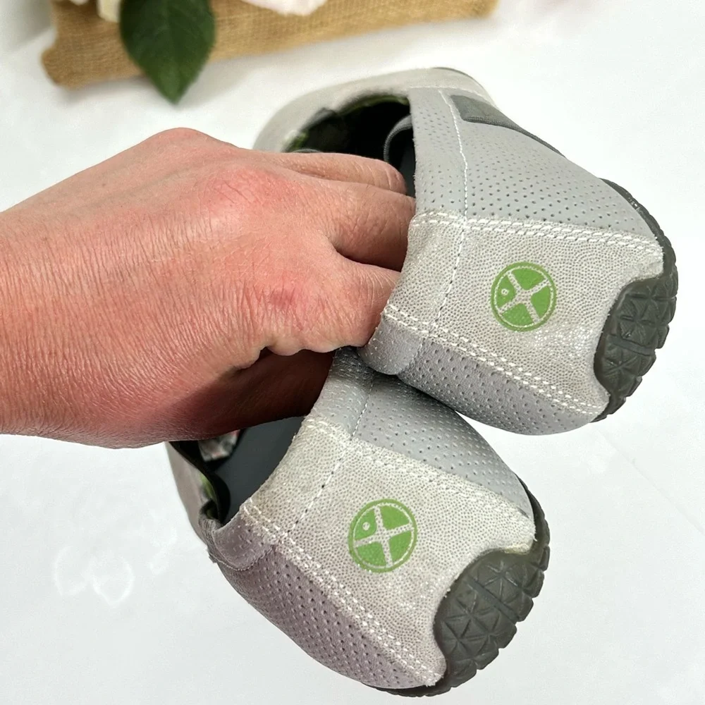 Comfort Mary Jane Slip-On Flats in Light Gray with Green Lining - Picture 5 of 7